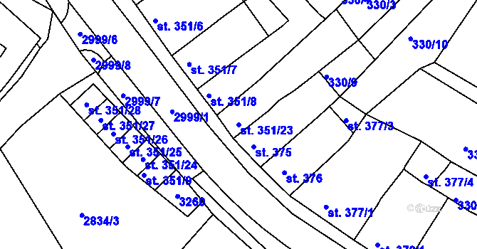 Parcela st. 351/23 v KÚ Teplá, Katastrální mapa