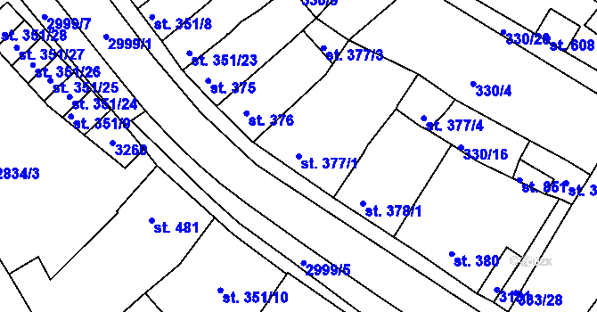 Parcela st. 377/1 v KÚ Teplá, Katastrální mapa