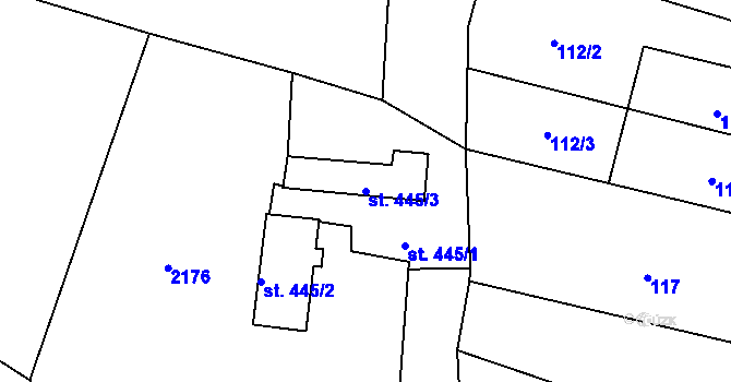 Parcela st. 445/3 v KÚ Teplá, Katastrální mapa