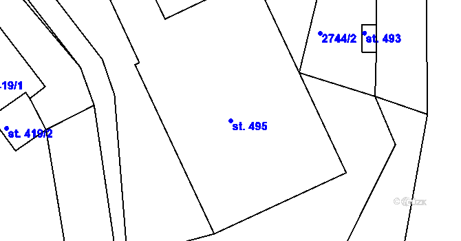 Parcela st. 495 v KÚ Teplá, Katastrální mapa