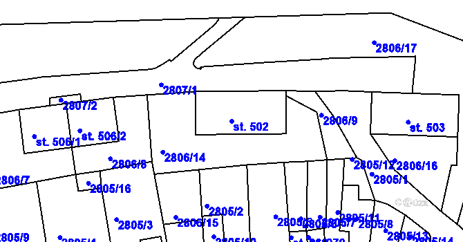 Parcela st. 502 v KÚ Teplá, Katastrální mapa