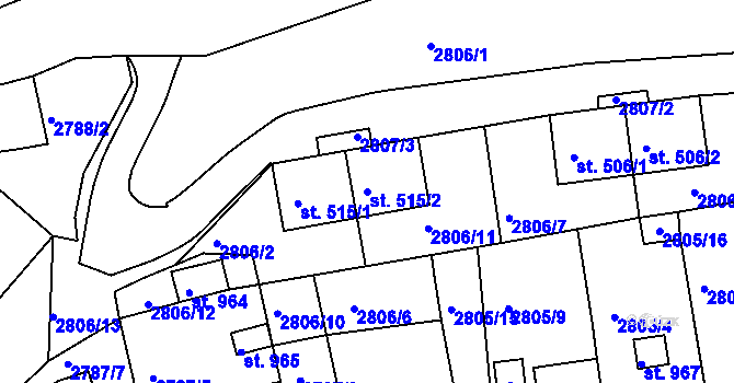 Parcela st. 515/2 v KÚ Teplá, Katastrální mapa