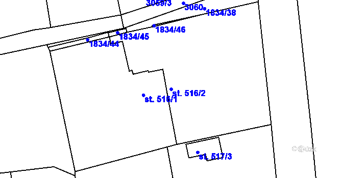 Parcela st. 516/2 v KÚ Teplá, Katastrální mapa