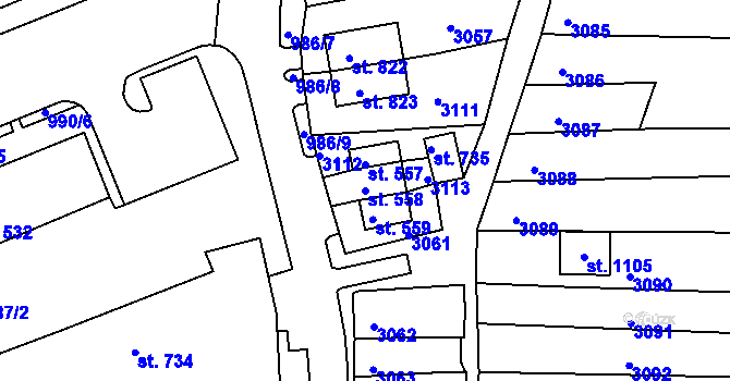 Parcela st. 558 v KÚ Teplá, Katastrální mapa