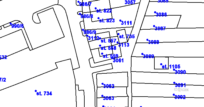 Parcela st. 559 v KÚ Teplá, Katastrální mapa