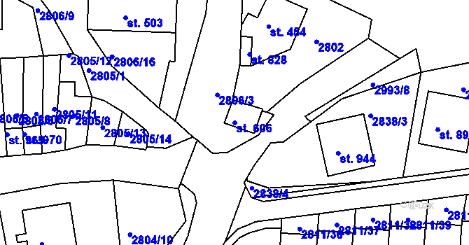 Parcela st. 606 v KÚ Teplá, Katastrální mapa