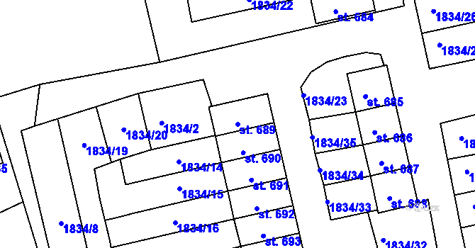 Parcela st. 689 v KÚ Teplá, Katastrální mapa