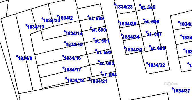 Parcela st. 692 v KÚ Teplá, Katastrální mapa