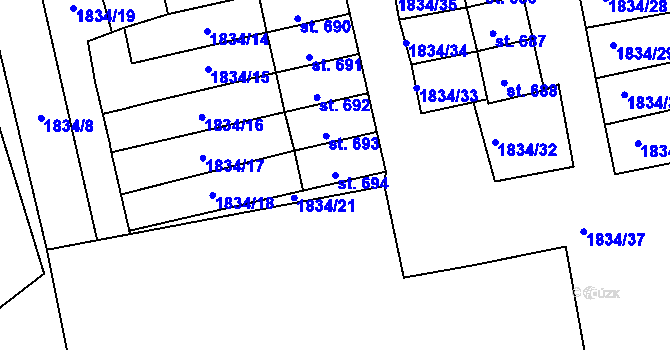 Parcela st. 694 v KÚ Teplá, Katastrální mapa