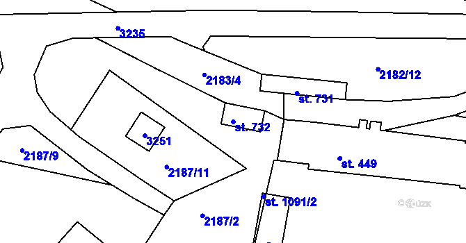 Parcela st. 732 v KÚ Teplá, Katastrální mapa
