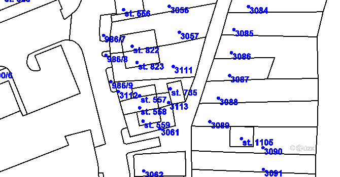 Parcela st. 735 v KÚ Teplá, Katastrální mapa