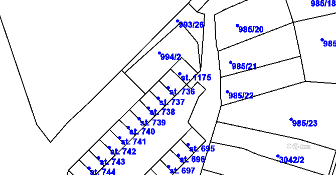 Parcela st. 736 v KÚ Teplá, Katastrální mapa