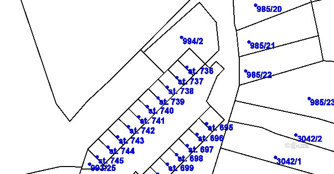 Parcela st. 738 v KÚ Teplá, Katastrální mapa