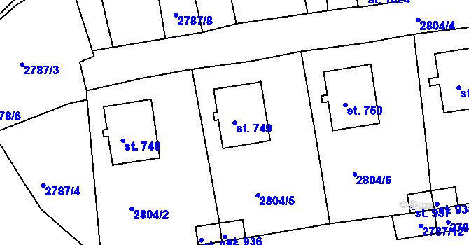 Parcela st. 749 v KÚ Teplá, Katastrální mapa