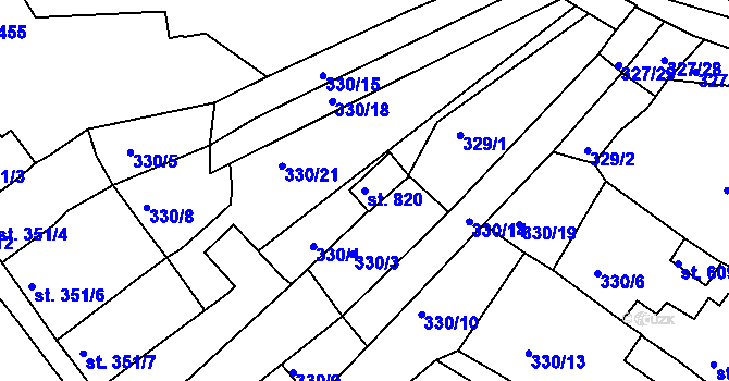 Parcela st. 820 v KÚ Teplá, Katastrální mapa