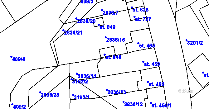 Parcela st. 848 v KÚ Teplá, Katastrální mapa