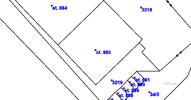 Parcela st. 885 v KÚ Teplá, Katastrální mapa