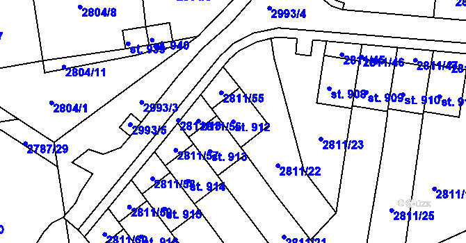 Parcela st. 912 v KÚ Teplá, Katastrální mapa