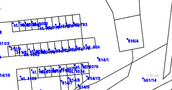 Parcela st. 934 v KÚ Teplá, Katastrální mapa