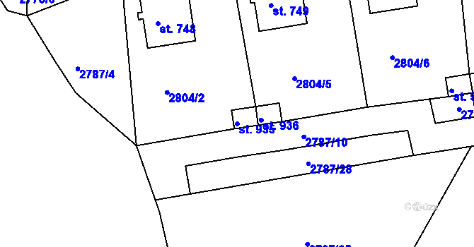Parcela st. 935 v KÚ Teplá, Katastrální mapa