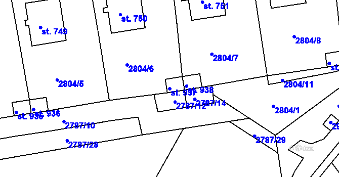 Parcela st. 937 v KÚ Teplá, Katastrální mapa