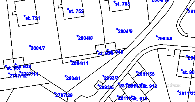 Parcela st. 939 v KÚ Teplá, Katastrální mapa
