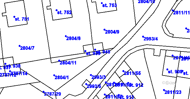 Parcela st. 940 v KÚ Teplá, Katastrální mapa