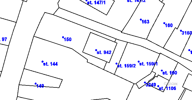 Parcela st. 942 v KÚ Teplá, Katastrální mapa