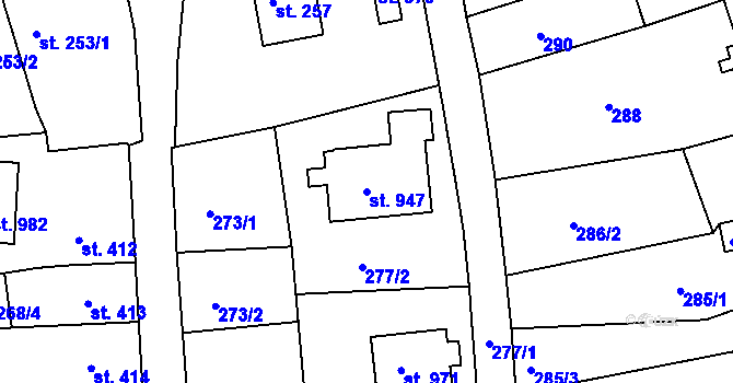 Parcela st. 947 v KÚ Teplá, Katastrální mapa