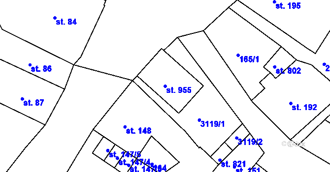 Parcela st. 955 v KÚ Teplá, Katastrální mapa