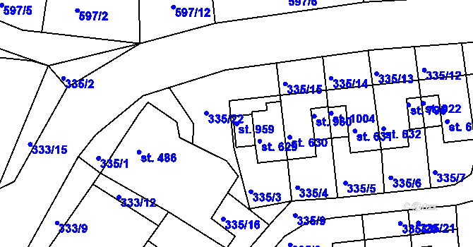 Parcela st. 959 v KÚ Teplá, Katastrální mapa