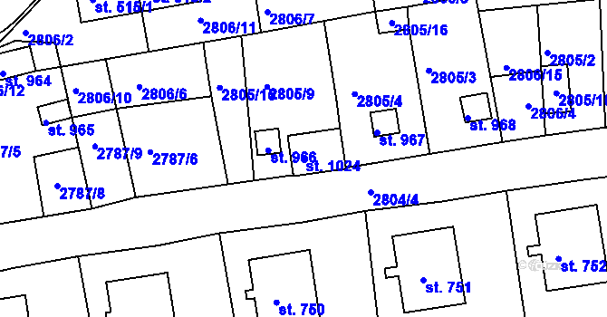 Parcela st. 1024 v KÚ Teplá, Katastrální mapa