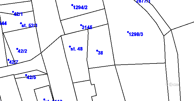 Parcela st. 38 v KÚ Teplá, Katastrální mapa