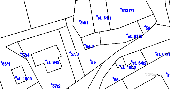 Parcela st. 54/2 v KÚ Teplá, Katastrální mapa