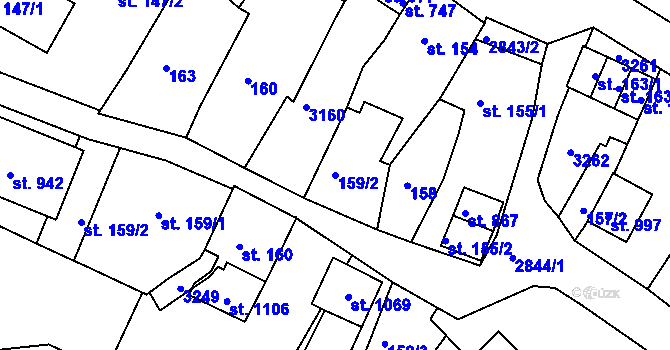 Parcela st. 159/2 v KÚ Teplá, Katastrální mapa
