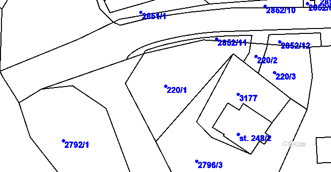 Parcela st. 220 v KÚ Teplá, Katastrální mapa