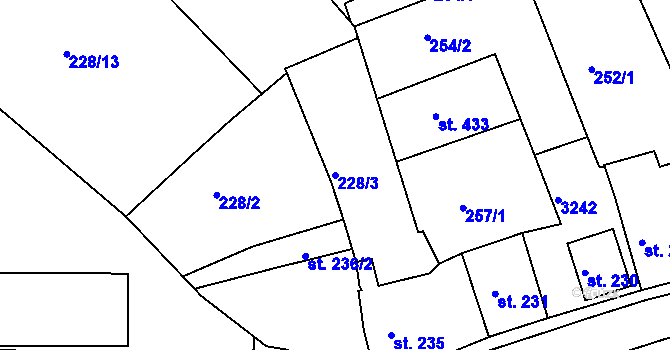 Parcela st. 228/3 v KÚ Teplá, Katastrální mapa