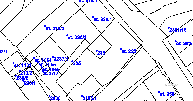 Parcela st. 236 v KÚ Teplá, Katastrální mapa