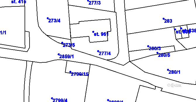 Parcela st. 277/4 v KÚ Teplá, Katastrální mapa