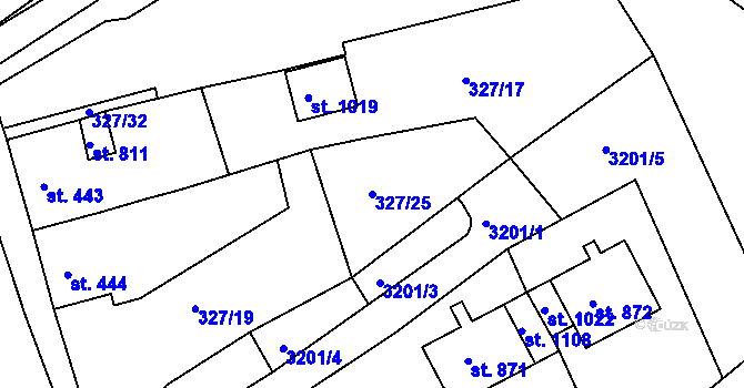 Parcela st. 327/25 v KÚ Teplá, Katastrální mapa