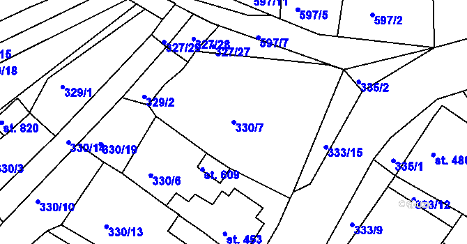 Parcela st. 330/7 v KÚ Teplá, Katastrální mapa
