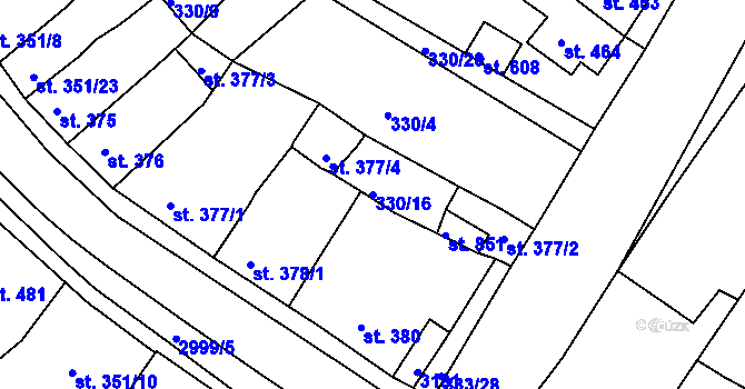 Parcela st. 330/16 v KÚ Teplá, Katastrální mapa