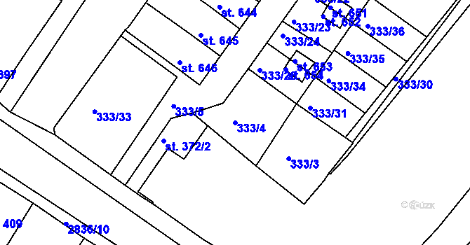 Parcela st. 333/4 v KÚ Teplá, Katastrální mapa