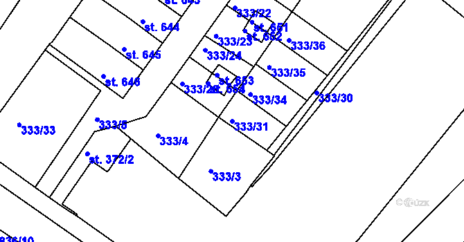 Parcela st. 333/31 v KÚ Teplá, Katastrální mapa