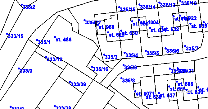 Parcela st. 335/3 v KÚ Teplá, Katastrální mapa