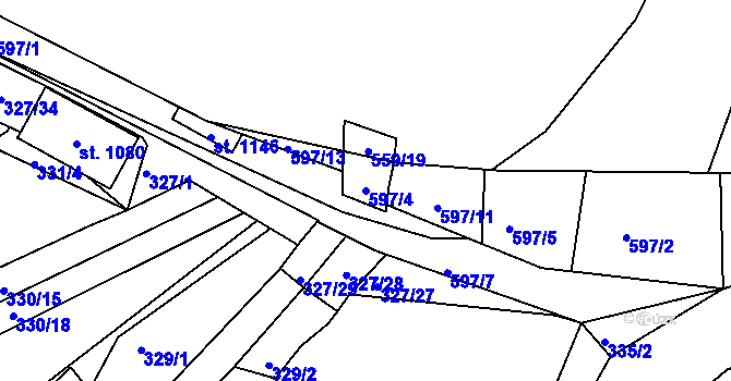 Parcela st. 597/4 v KÚ Teplá, Katastrální mapa