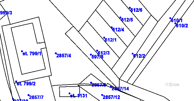 Parcela st. 612/3 v KÚ Teplá, Katastrální mapa