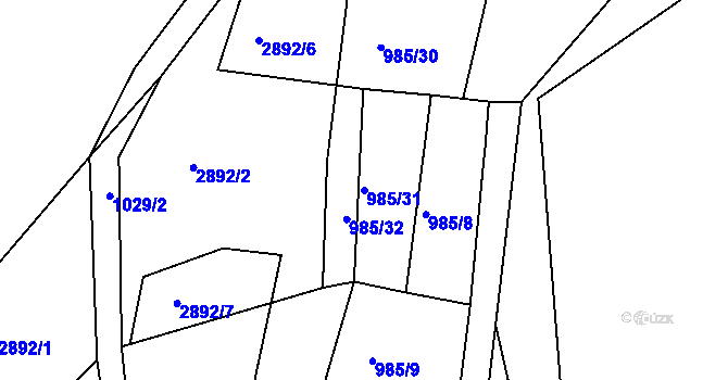 Parcela st. 985/31 v KÚ Teplá, Katastrální mapa