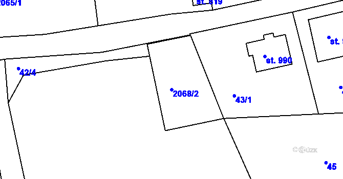 Parcela st. 2068/2 v KÚ Teplá, Katastrální mapa