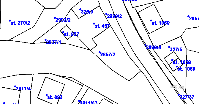 Parcela st. 2857/2 v KÚ Teplá, Katastrální mapa